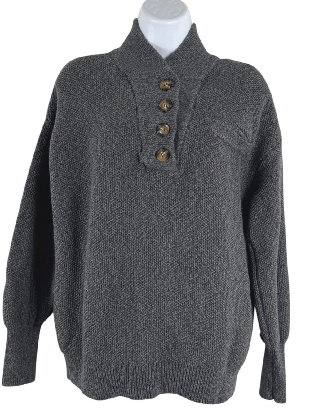 Lunya Cozy Pocket Henley Pullover Sweater XS/S Gray Organic Cotton Blend FS-1522